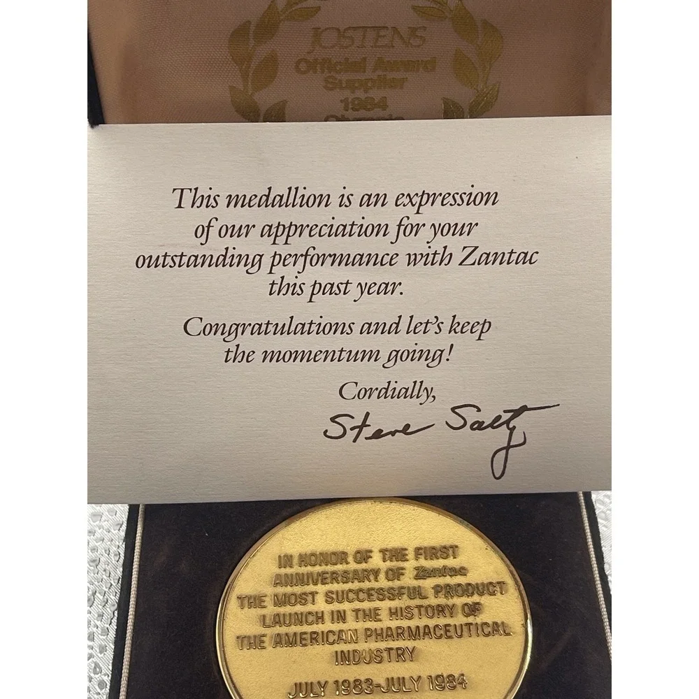 Vtg Commemorative‎ Jostens 1984 Olympic Games Zantac Medal in case Bin Z